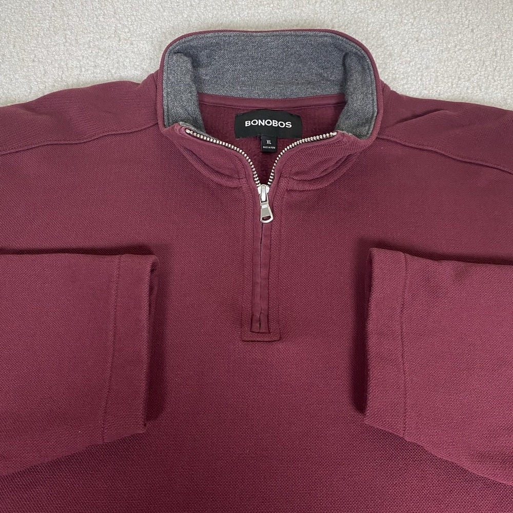 Bonobos 1/4‎ Zip Pullover Sweater Mens XLarge Red Cotton Mock Neck Fleece Lined